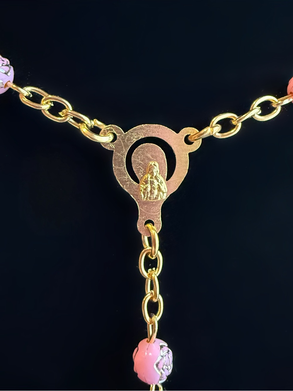 Handmade Pink Acrylic Crystal Catholic Prayer Rosary - Picture 3 of 5